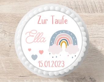Topo de bolo batizado arco-íris fondant nome desejado 20 cm diâmetro imagem de açúcar imagem de bolo decoração de bolo menino menina rosa
