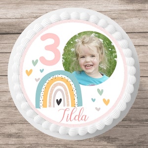 Cake topper arcobaleno con foto fondente nome desiderato foto zucchero foto torta primo compleanno ragazza