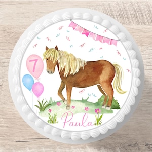 Cake topper pony fondente nome desiderato 20 cm diametro zucchero immagine torta immagine cavallo bambina bambina rosa compleanno bambini