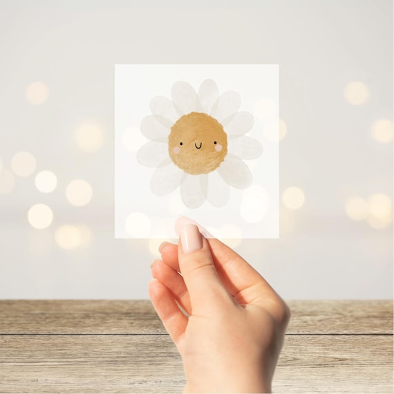 Bügelbild Gänseblümchen 10x10cm DIY DTF Folie dunkle UND helle Textilien Blume Blümchen Gesicht Mädchen
