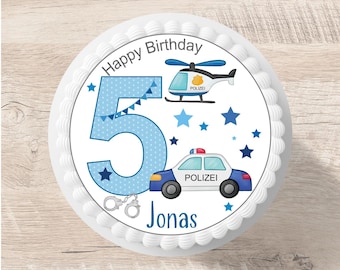 Cake topper police fondant nom souhaité 20 cm diamètre sucre image décoration de gâteau décoration de gâteau anniversaire enfant