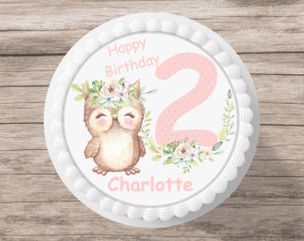Cake topper owl fondant desired name cake image sugar image forest forest animals flowers