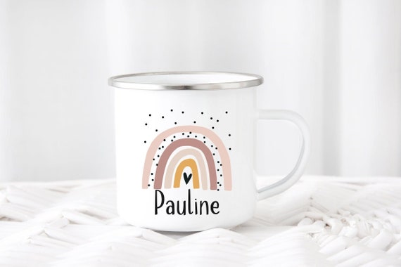 Tazza Personalizzata Per Bambini Con Nome – Design Arcobaleno – Blu – Regalo Per Compleanno, Comunione E Cresima