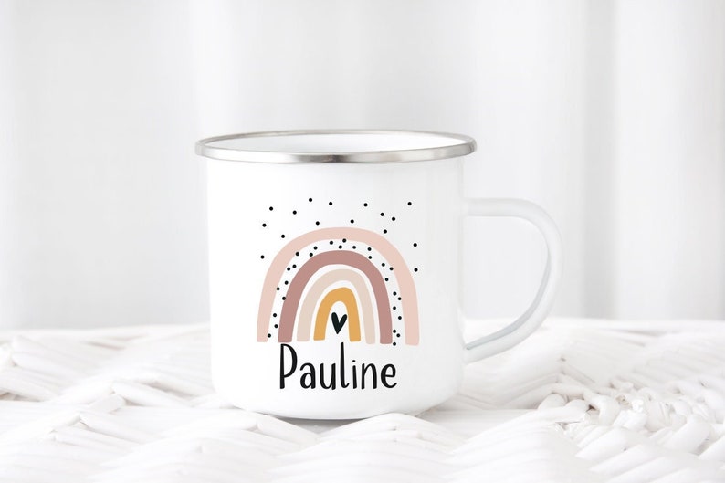 Taza infantil arcoíris nombre deseado esmalte o taza de cerámica taza infantil taza con nombre personalizable regalo cumpleañera Emaille