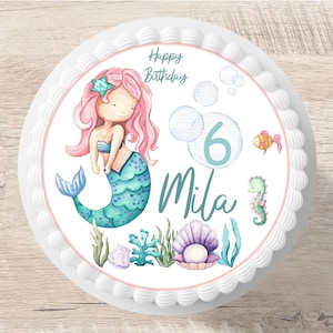 Topper per torta sirena fondente nome desiderato immagine zucchero diametro 20 cm
