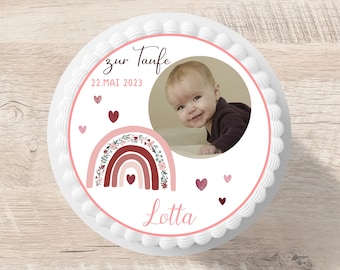 Topo de bolo batizado com foto arco íris fondant nome desejado 20 cm diâmetro imagem de açúcar decoração de bolo decoração de bolo menina rosa