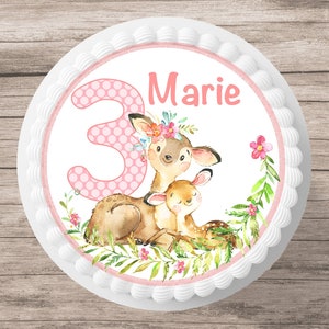 Cake topper deer fondant desired name forest animals children's birthday forest sugar picture cake picture