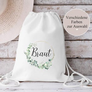 Turnbeutel Jga Braut Team Braut Eukalyptus personalisiert,Sportbeutel oder Stoffbeutel, Rucksack, Tasche personalisiert, Jga Geschenk Name