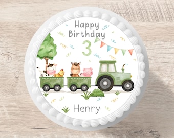 Cake topper tractor fondant personalized name 20 cm diameter sugar picture farm