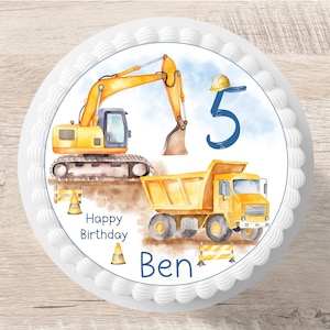 Torta topper cantiere fondente nome desiderato 20 cm diametro zucchero foto escavatore camion torta foto compleanno bambini ragazzo ragazza