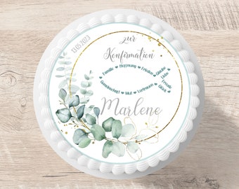 Cake topper cresima pesce eucalipto fondente nome desiderato diametro 20 cm personalizzato