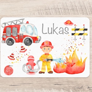 Place set fire brigade desired name boy placemat placemat name children