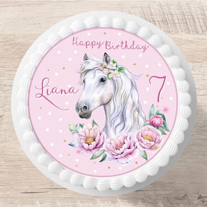 Topper per torta cavallo fiori fondente nome desiderato diametro 20 cm zucchero immagine torta immagine cavallo ragazza ragazza cuore rosa