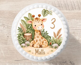 Giraffe fondant cake topper with personalized name, 20 cm diameter, sugar image, birthday, safari, jungle