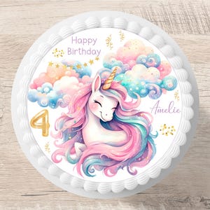 Topper per torta fondente unicorno nome desiderato immagine zucchero diametro 20 cm
