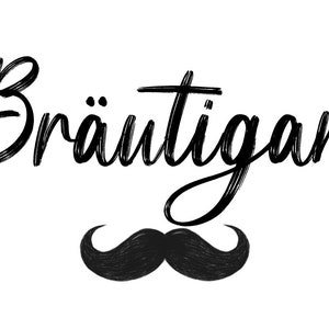 Könnte beinhalten: Schwarz-weißer Kalligraphietext mit der Aufschrift "Bräutigam" und darunter einem schwarzen Schnurrbart.
