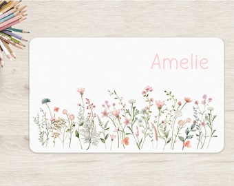 Schreibtischunterlage Blumen Wunschname personalisiert Name Kinder Kinderzimmer Schreibtisch Wildblumen Blumenwiese