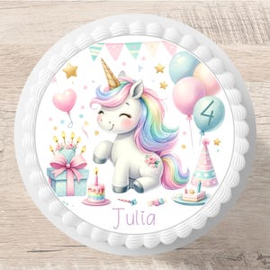 Topper per torta unicorno fondente nome desiderato 20 cm diametro immagine di zucchero