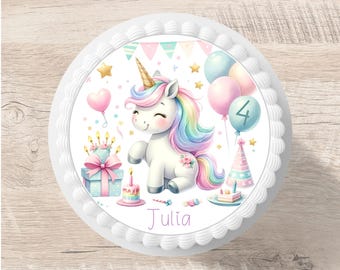 Tortenaufleger Einhorn Fondant Wunschname 20 cm Durchmesser Zuckerbild