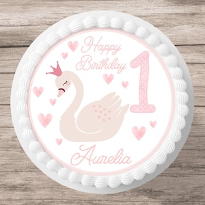 Cake topper cigno fondente nome desiderato torta immagine zucchero immagine corona rosa ragazza cuore primo compleanno