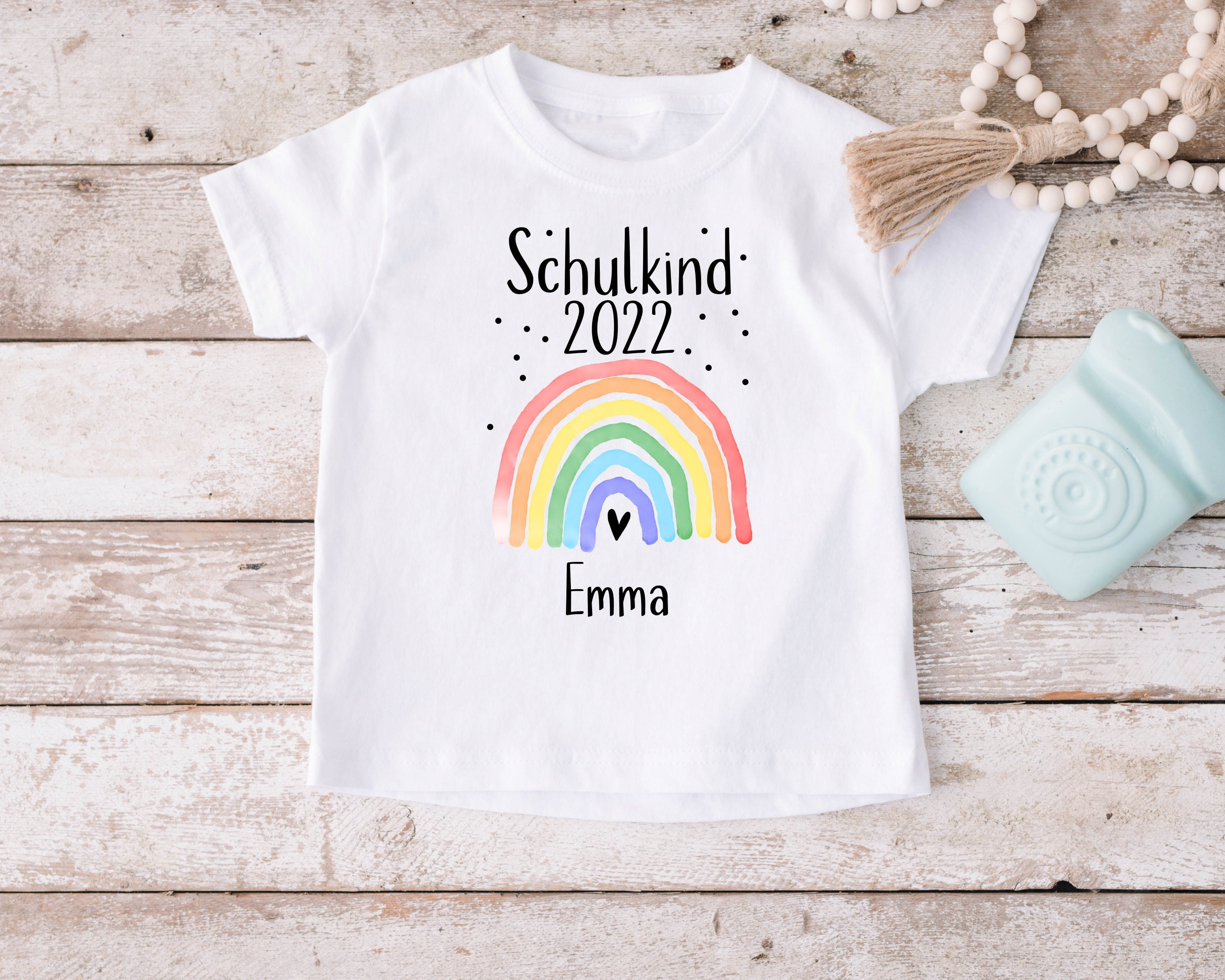 Tshirt Schoolchild Rainbow Watercolor Name Year White 