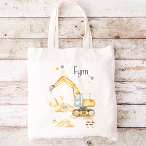 Kindertasche Bagger Wunschname personalisiert Stoffbeutel Turnbeutel Rucksack Sportbeutel Kinderbeutel Geschenke für Kinder