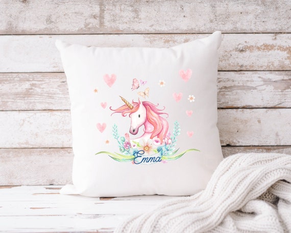 Coussin Personnalisable Enfant Motif Licorne Avec Nom – 40x40 Cm, Polyester – Housse Avec Fermeture éclair – Cadeau Anniversaire, Naissance