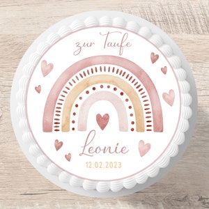 Cake Topper Battesimo Arcobaleno Fondant Nome Personalizzato Diametro 20 cm