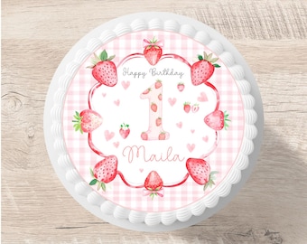 Cake topper strawberries fondant desired name 20 cm diameter sugar image cake image horse girl girl pink strawberry cake strawberry cake