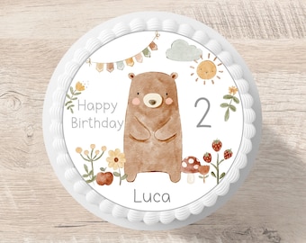 Cake topper bear fondant personalized name 20 cm diameter sugar image cake decoration girl