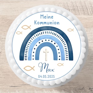 Topper per torta comunione arcobaleno fondente nome desiderato diametro 20 cm immagine di zucchero personalizzata fondente decorazione per torta