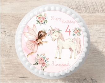 Tortenaufleger Fee Einhorn Fondant Wunschname 20 cm Durchmesser Zuckerbild Tortenbild Mädchen