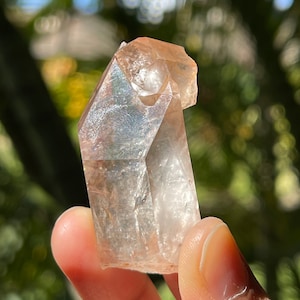 Pink Lemurian Quartz Crystal from Cristalina, Brazil (Rainbows, Twin)