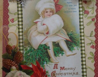 Vintage Girl Merry Christmas Greetings Card