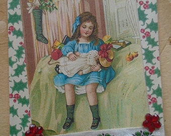 Vintage Girl And Her Doll Christmas Greetings Card