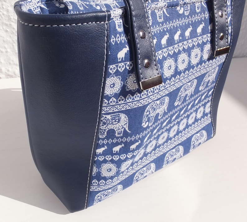 Elephant Fabric Handbag Elephant Tote Bag Summer Fashion Elephant Gift for Women Elephant Fabric Elephant Zippered Tote Bag