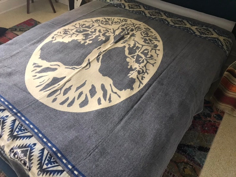 Tree of Life Queen Native Blanket Ecuador Alpaca Wool Blanket Picnic Blanket Andean blanket Throw Blanket Christmas Gift Idea