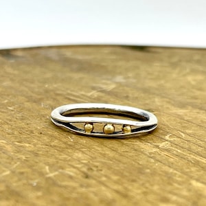 Seed Ring. Sterling Silver and 18k Yellow Gold Band. Mixed Metal Stack Ring.
