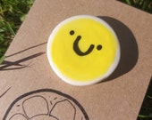 Handpainted Ceramic Brooch - Happy Smiley Sunshine Face - Small