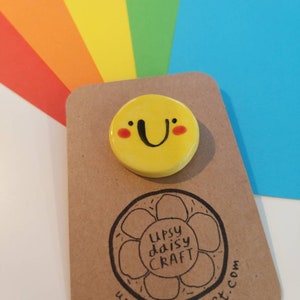 Handpainted Ceramic Brooch Happy Smiley Sunshine Face Small image 8