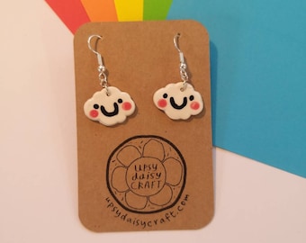 Ceramic Smiley Face Clouds - with rosy cheeks -  Dangly Earrings