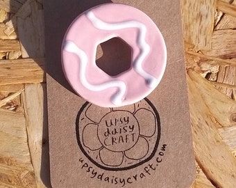 Ceramic Party Ring Biscuit Brooch - pink or yellow