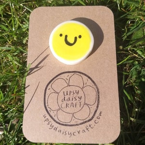 Handpainted Ceramic Brooch Happy Smiley Sunshine Face Small image 3