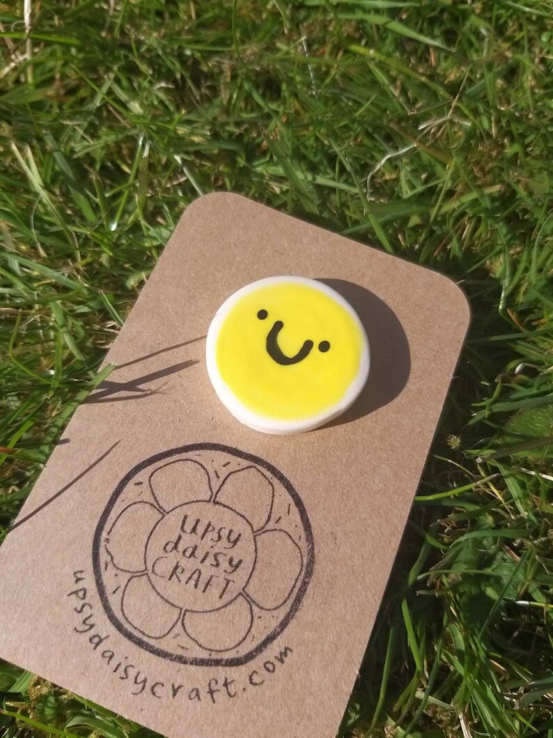Handpainted Ceramic Brooch Happy Smiley Sunshine Face Small image 5