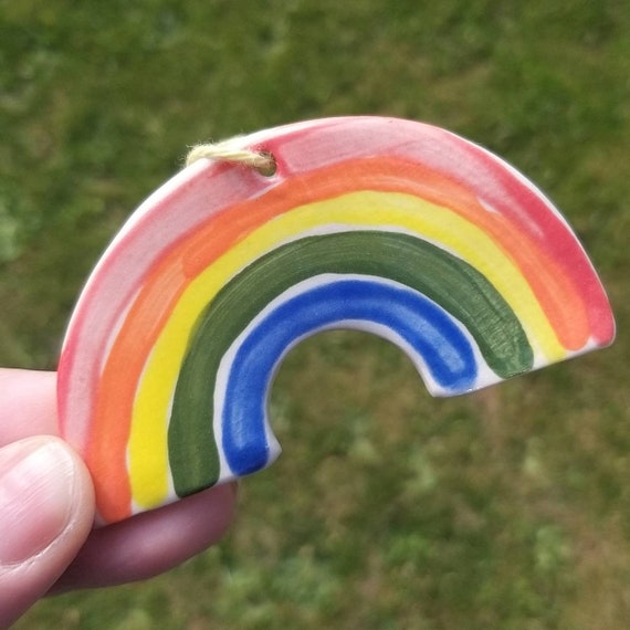 Handpainted Ceramic Rainbow - Hanging Garden/Home