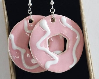 Ceramic Party Ring - Dangle Earrings!!!!! Pink & White