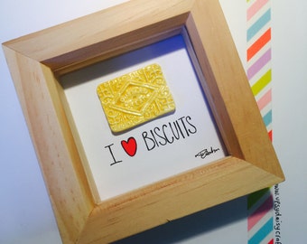 I love Biscuits - Framed Ceramic Art - Custard Cream