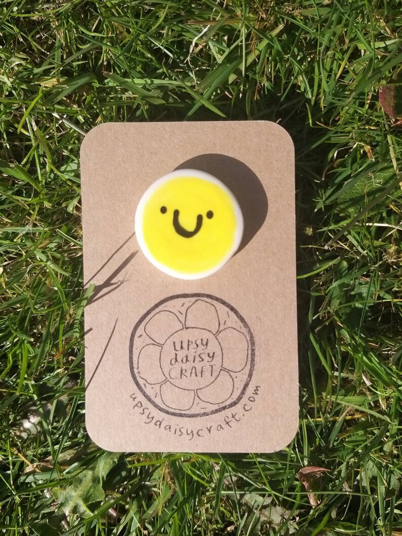 Handpainted Ceramic Brooch Happy Smiley Sunshine Face Small image 7