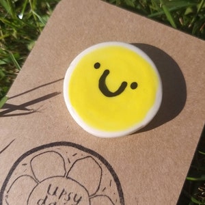Handpainted Ceramic Brooch Happy Smiley Sunshine Face Small image 2