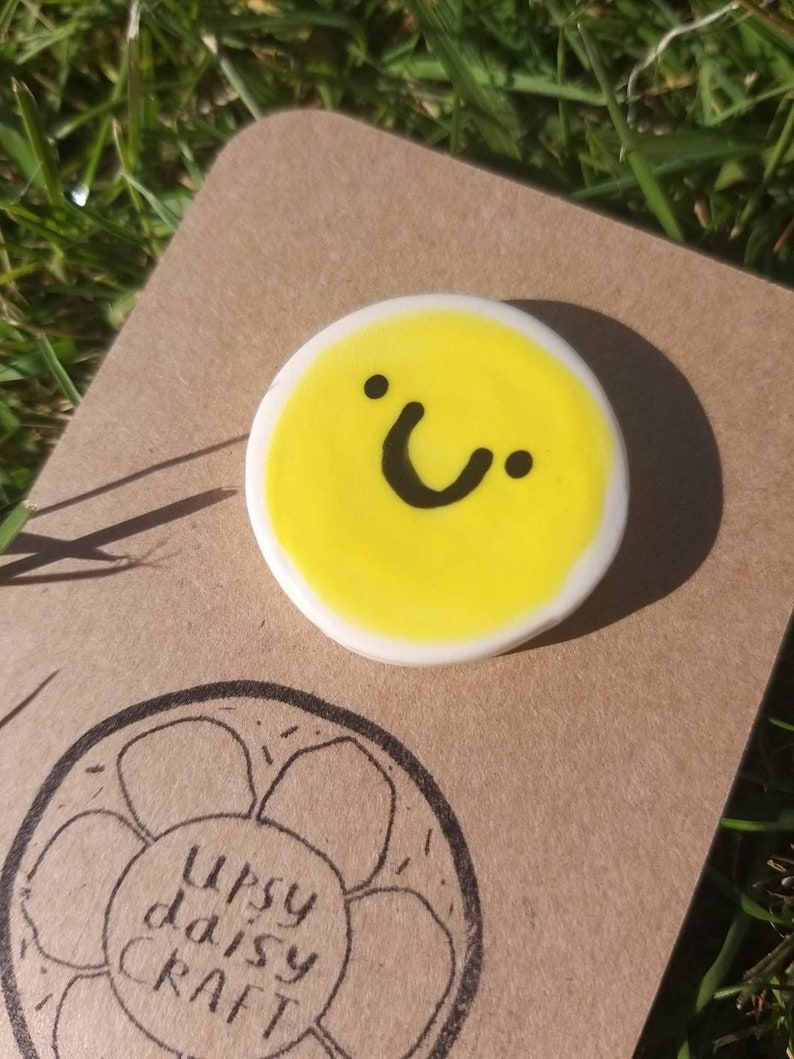 Handpainted Ceramic Brooch Happy Smiley Sunshine Face Small image 2